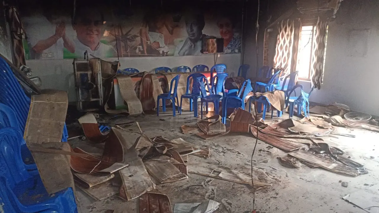 Congress office set on fire in Unnikulam