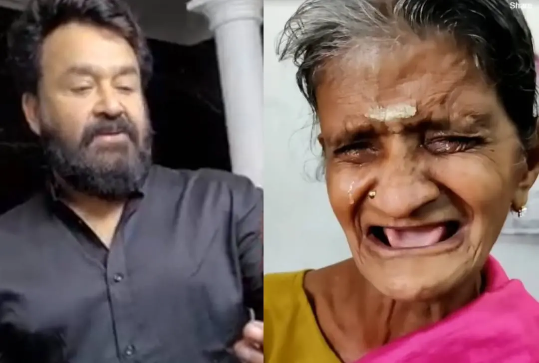 A screengrab of the video call between Mohanlal and Rugmini Amma