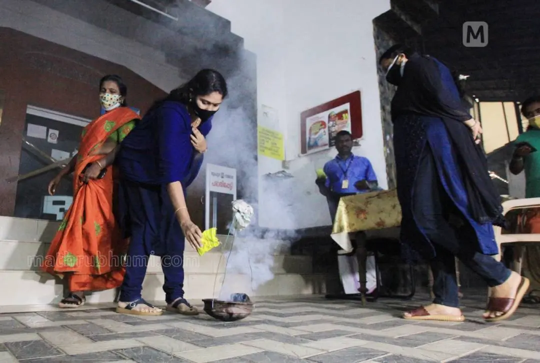Alappuzha municipal Soumya Raj taking part in fumigation eve at municipality office | Photo: VP Ullas