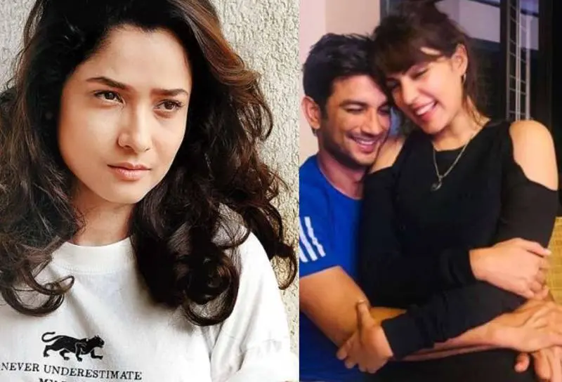 Ankita Lokhande (left), Sushant and Rhea Chakraborty (right)