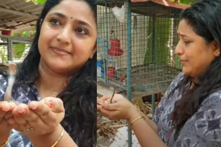 Actress Praveena welcomes guest at home; fans shocked to see cobra in her hands