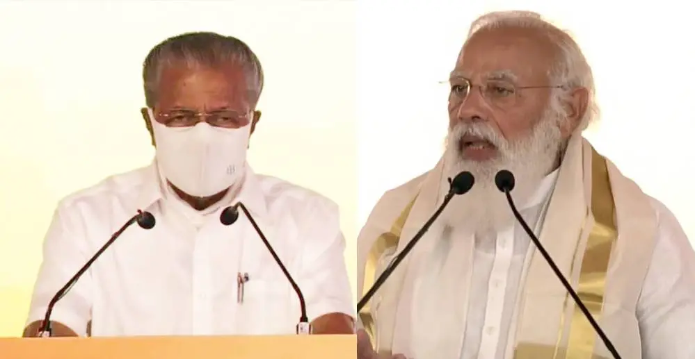 Pinarayi Vijayan and Narendra Modi during the event | Photo: ANI