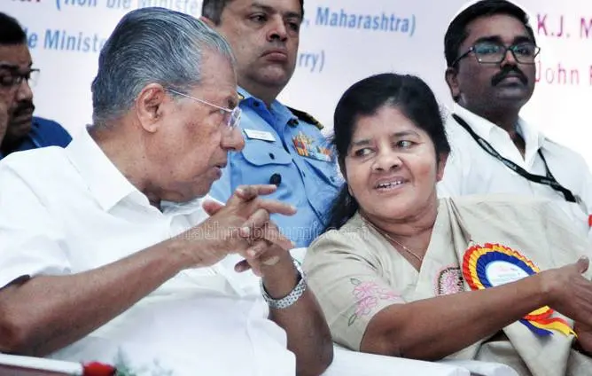 Chief minister Pinarayi Vijayan, J Mercykutty Amma | Photo: Mathrubhumi