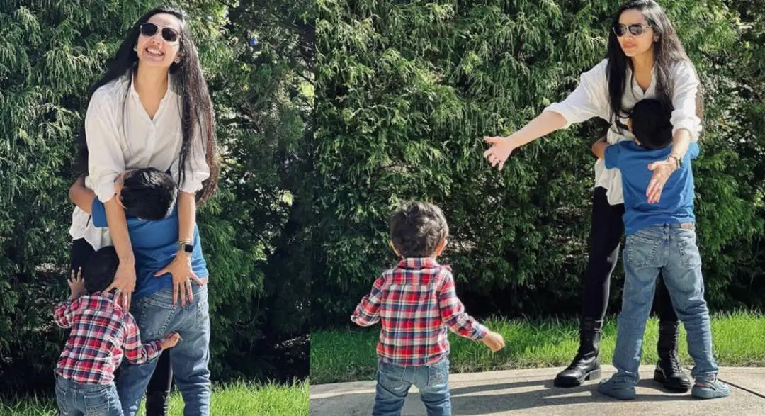 Samvritha with sons| Photo: Instagram|samvrithaakhil|