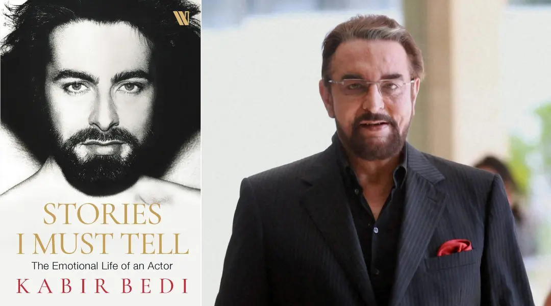 Cover of 'Stories I must Tell' (left), Kabir Bedi (right)