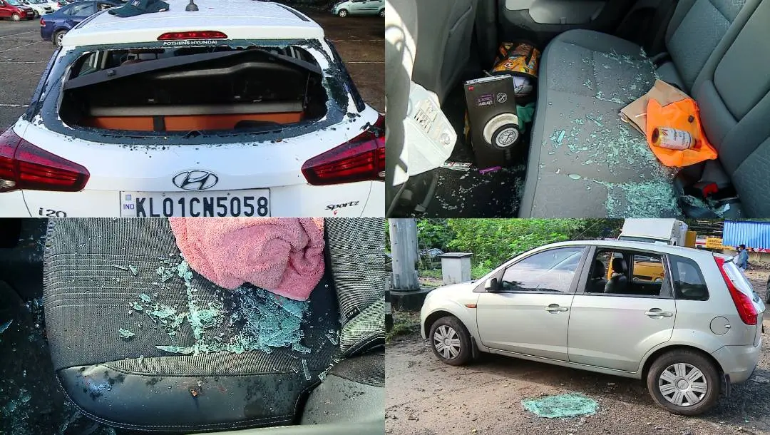 The cars that were broken by thieves | Photo: Mathrubhumi