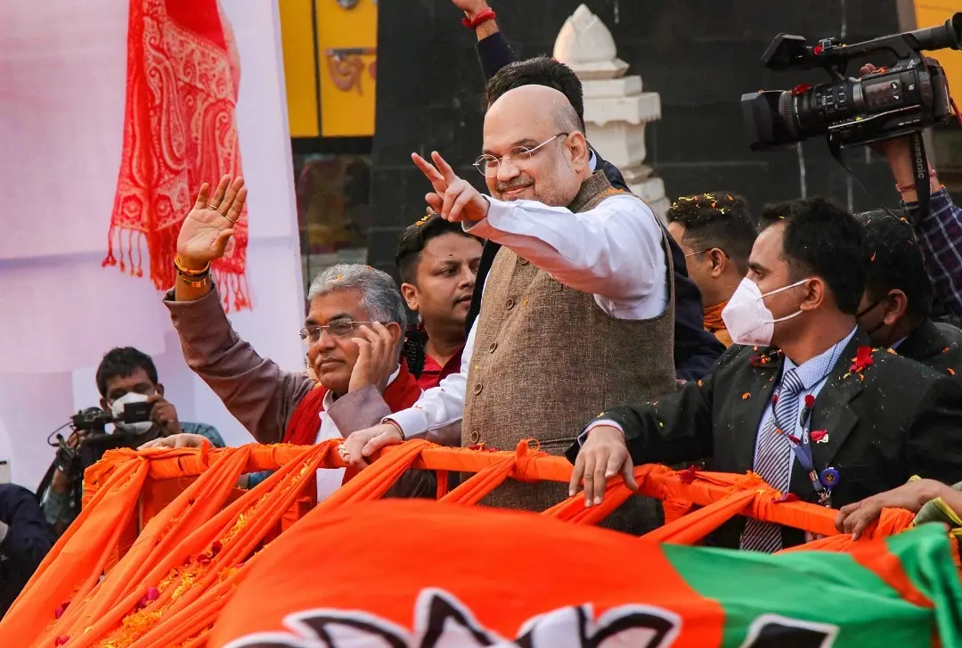 Union Home Minister Amit Shah during a roadshow | Photo: PTI