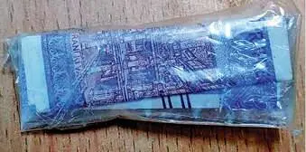 Currency note safely packed in a plastic cover