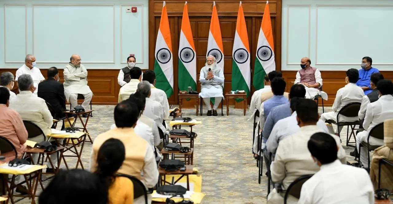 Prime minister Narendra Modi interacting with new ministers