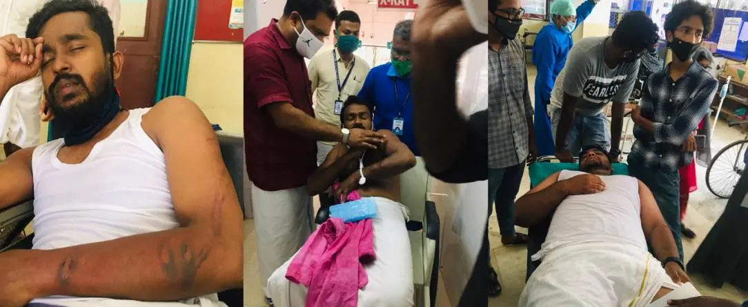 KSU district president Haris Muthoor, KPCC member Sivaraman Ponnani and Shibil Maranchery who injured in the attack