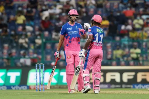 Shivam Dube and Sanju Samson of Rajasthan Royals during the match 47 of Vivo Indian Premier League between the Rajasthan Royals and the Chennai Super Kings, at the Sheikh Zayed Stadium, in Abu Dhabi on Saturday. | Photo: ANI