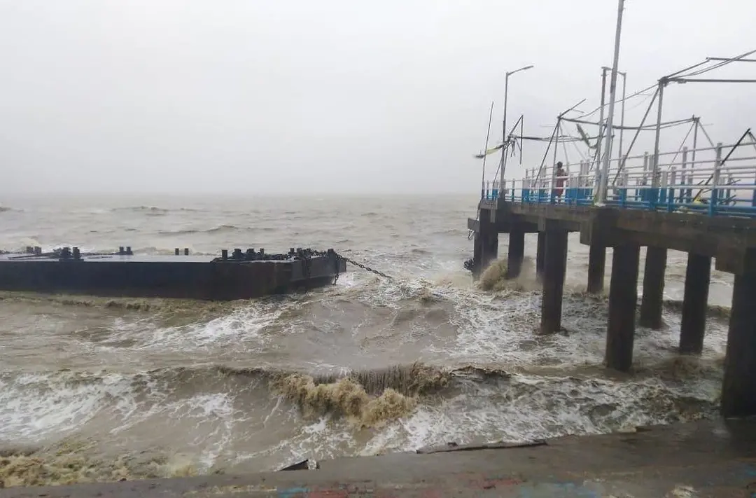 The Kachuberia jetty collapses at Bakkhali due to the impact of Cyclone Amphan in South 24 Parganas district of West Bengal on Wednesday. (PTI Photo)