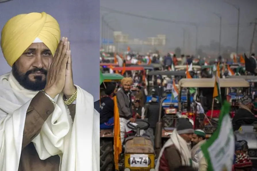 Charanjith Singh Channi (left), Farmers' protest (right) | Photo: PTI, AP