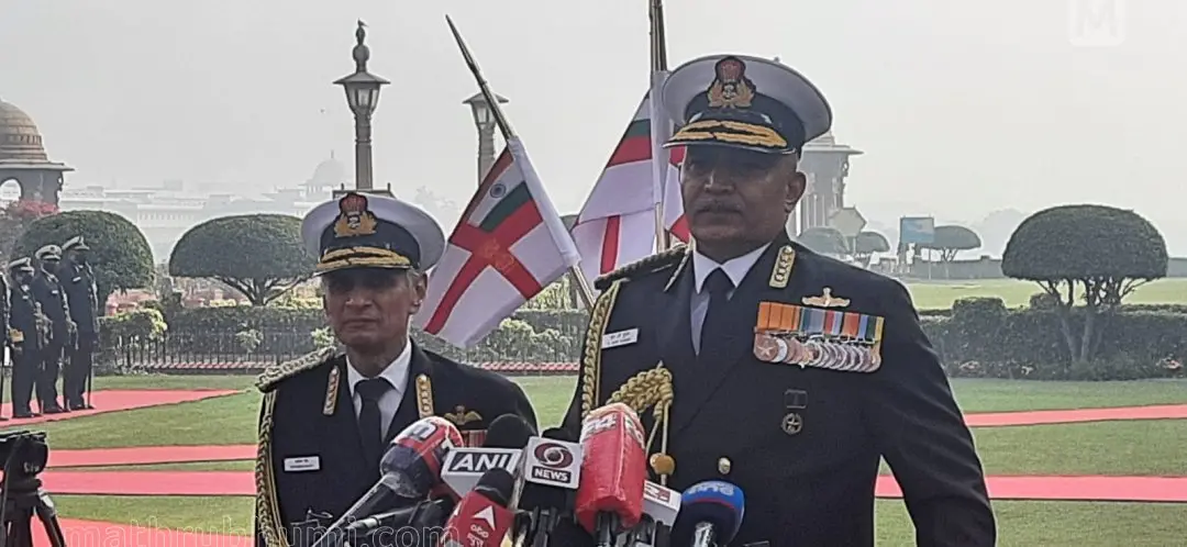 R Harikumar addressing the media after taking charge as Chief of Naval Staff. Retired Admira KB Singh is seen near. | Photo: Sabu Scaria