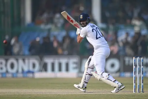 Ajaz Patel plays a shot | AFP