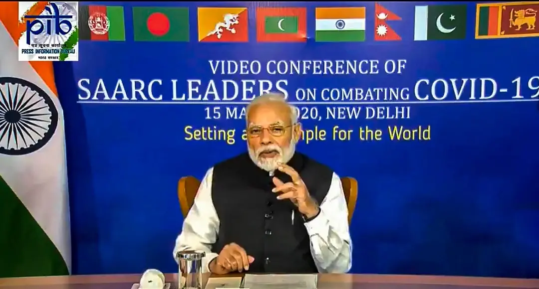 Prime Minister Narendra Modi during a video conference with South Asian Association for Regional Cooperation (SAARC) leaders on chalking out a plan to combat the COVID-19 Novel Coronavirus, in New Delhi. (PTI Photo)