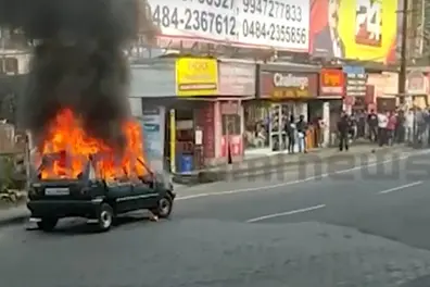Running car catches fire in Kochi, completely charred