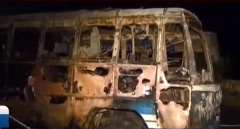 Charred remains of the bus