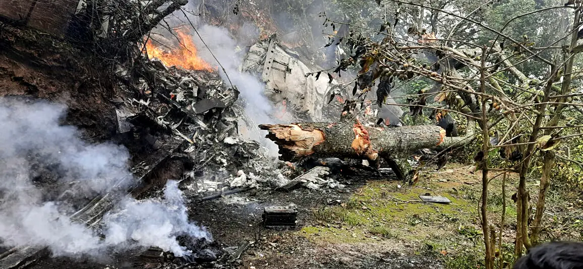 An IAF chopper with CDS General Bipin Rawat, his wife, and defence assistants crashed between Coimbatore and Sulur on Wednesday. (ANI Photo)