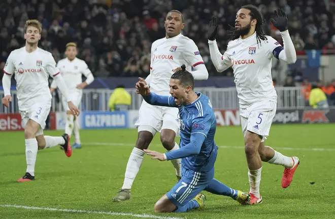 Cristiano Ronaldo in the match against Lyon. (Photo- PTI)