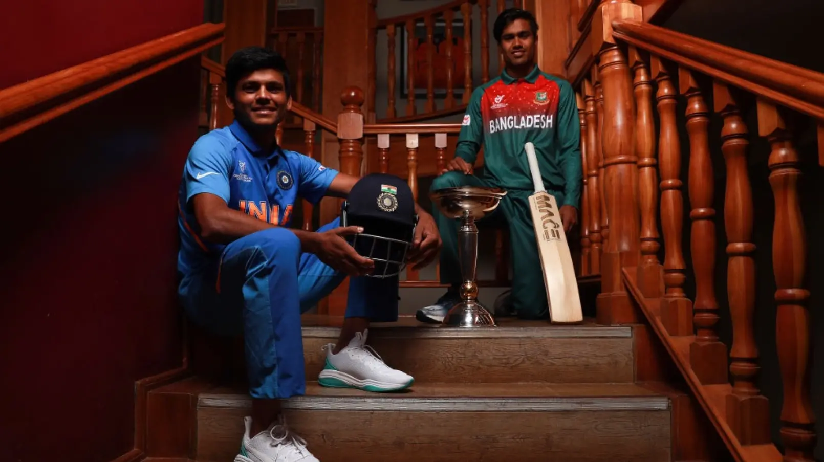 India and Bangladesh Under 19 captains ahead of the final. (Photo- ICC Twitter)