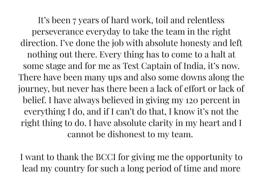 Kohli steps down as India test captain after 7 years in role
