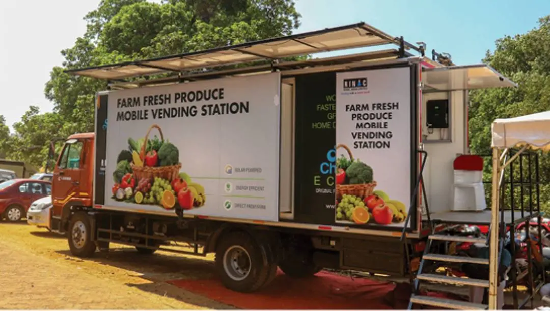 Mobile super market with solar panels