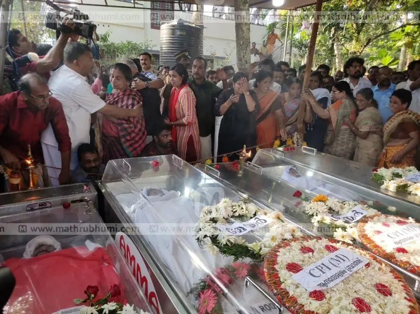Bodies of Praveen and family kept for public homage at their house in Chenkottukonam. Photo: Binulal