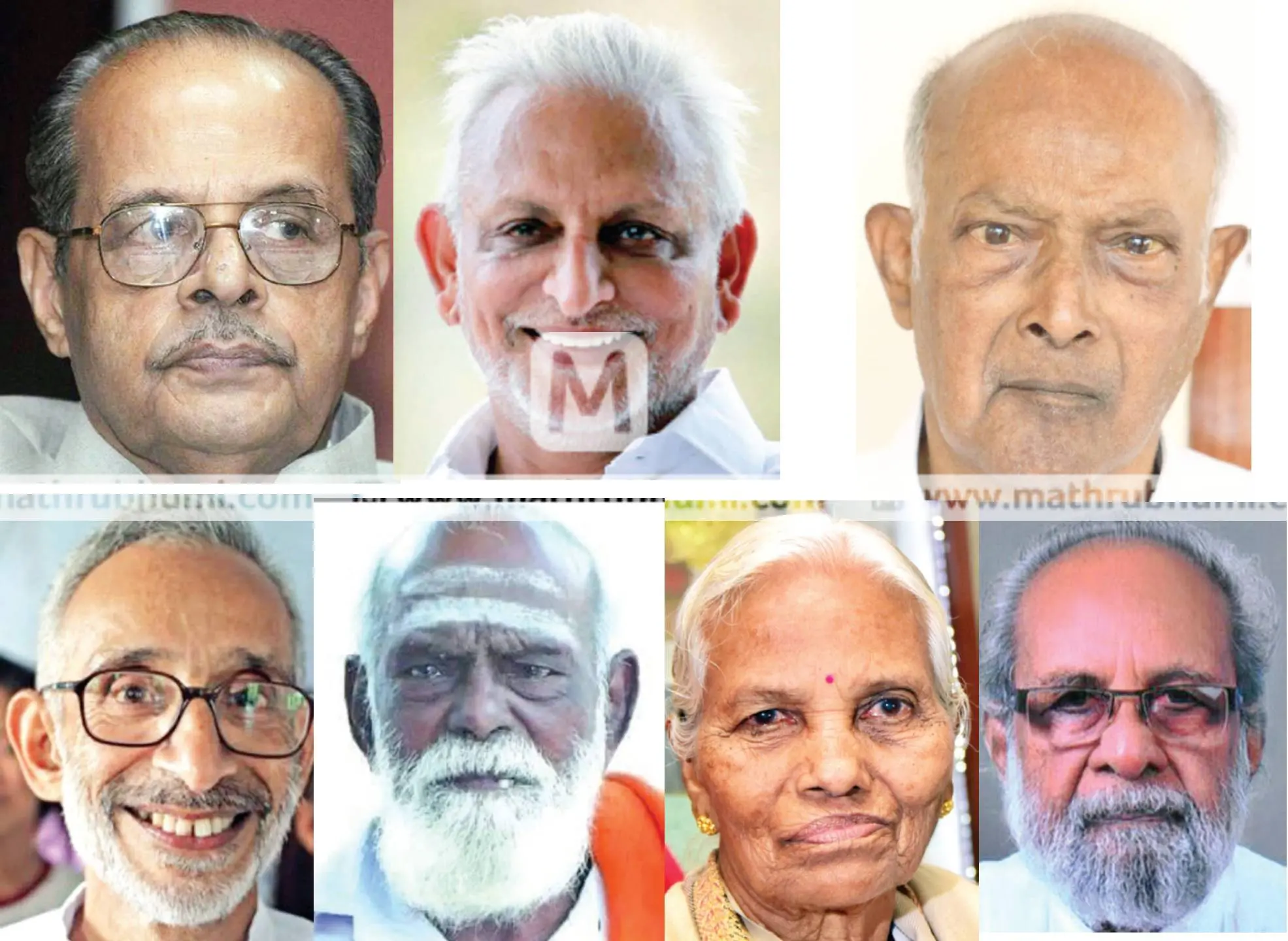 (Left to Right) NR Madhava Menon, Sri M, Dr. KS Manilal, Satynarayanan Mundur, MK Kunjol, Moozhikkal Pankajakshi, N Chandrasekharan Nair