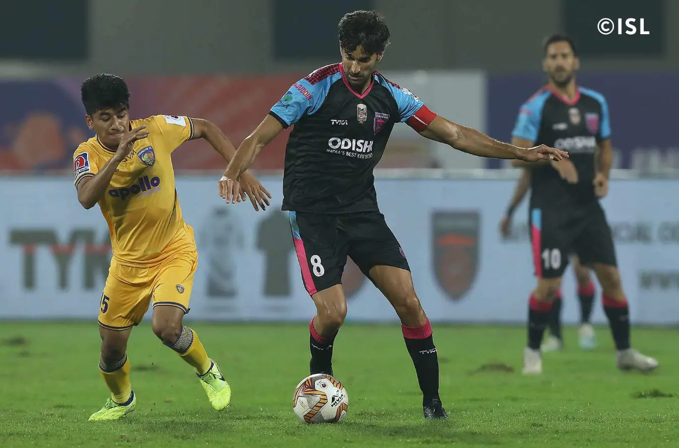 Odisha and Chennayin FC players during the game. Photo- ISL Twitter