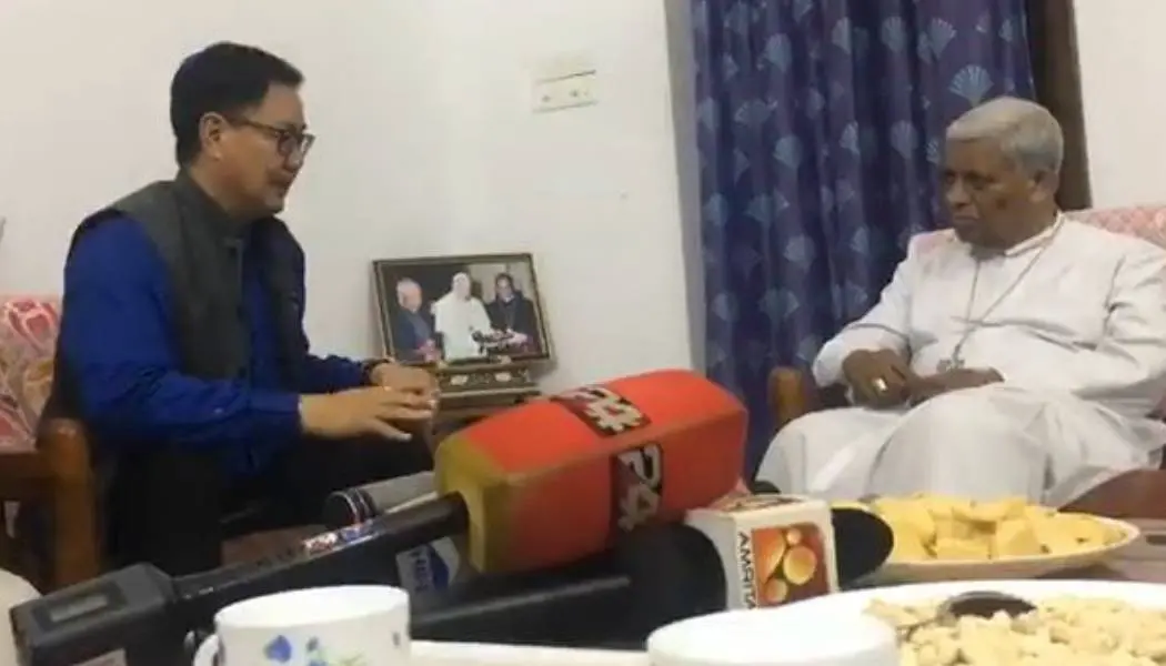 Union Minister Kiren Rijiju meeting Dr. Soosa Pakiam, Archbishop of the Latin Rite Archdiocese of Trivandrum