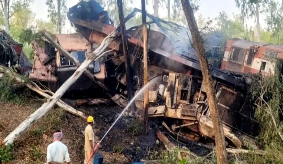 Restoration and relief work being conducted after two goods trains collided in Sahibganj district of Jharkhand