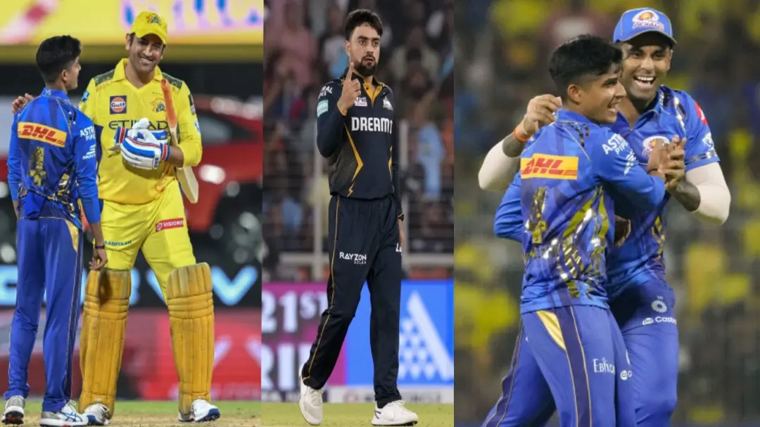 From (L) Dhoni and Vignesh; Rashid Khan; Vignesh and Surya | Photos: Agencies