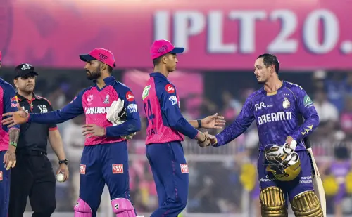 Kolkata Knight Riders' batter Quinton de Kock greets Rajasthan Royals' players after Kolkata Knight Riders won the Indian Premier League (IPL) 2025 cricket match against Rajasthan Royals, in Guwahati, Assam, Wednesday, March 26, 2025. | Photo: PTI