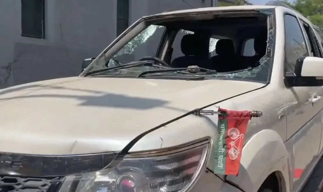 A car vandalised outside MP Ramji Lal Suman's residence | ANI