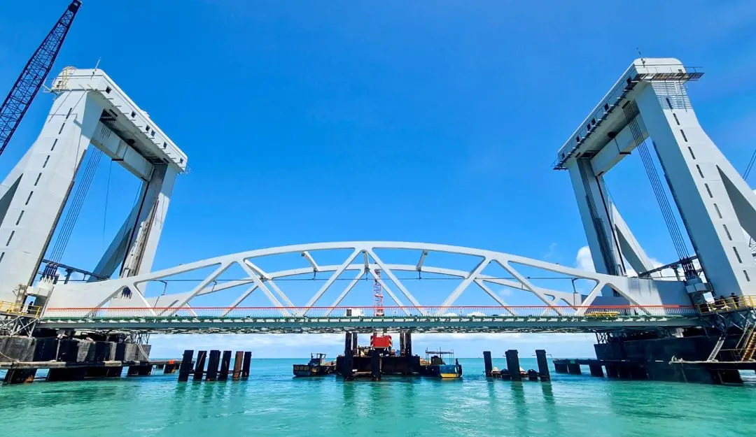 The new Pamban Bridge, connecting Rameswaram with mainland India, that will be inaugurated by Prime Minister Narendra Modi on April 6, at Rameswaram in Ramanathapuram district of Tamil Nadu.