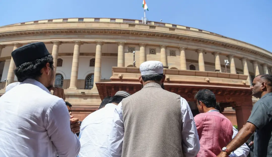 Visitors arrive at Parliament House during the tabling of the Waqf Amendment Bill in Parliament during the ongoing Budget Session, in New Delhi.
