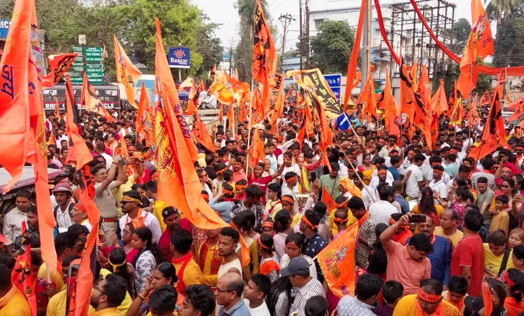 People take part in a religious procession on the occasion of Ram Navami, West Bengal | Photo: PTI