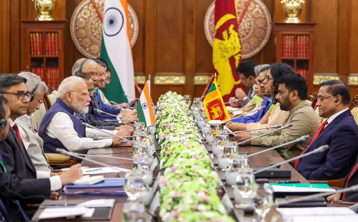 Prime Minister Narendra Modi and Sri Lankan President Anura Kumara Dissanayake with others during delegation level talks | Photo: PTI