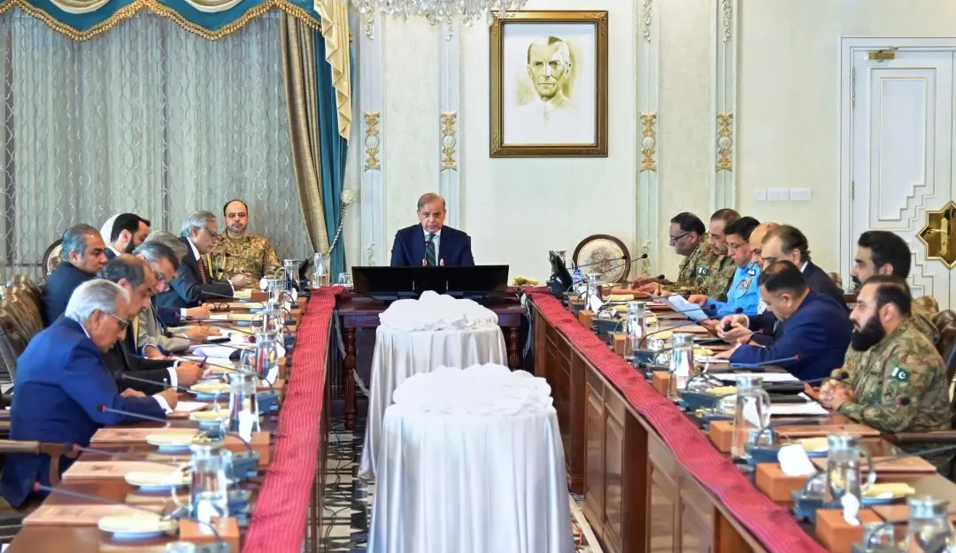 Pakistan's Prime Minister Shehbaz Sharif chairs the meeting of the National Security Committee, in Islamabad