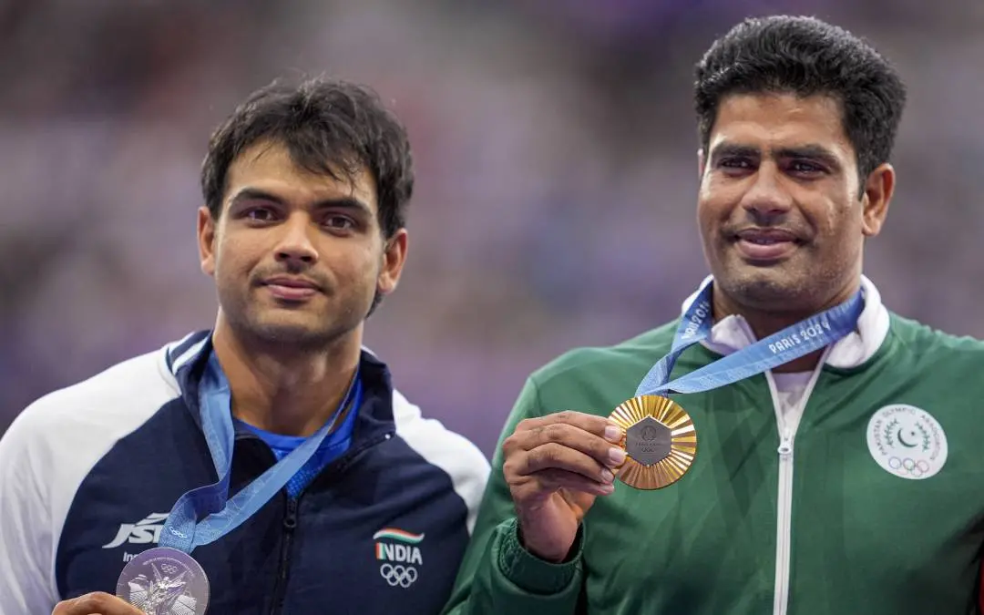 From (L) Neeraj Chopra, Arshad Nadeem at Paris Olympics 2024 | File Photo: Agencies