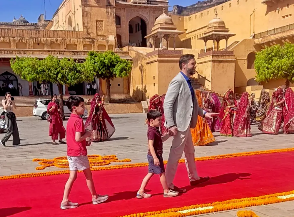 US VIce President JD Vance with his children at the historic Amer Fort in Jaipur | PTI