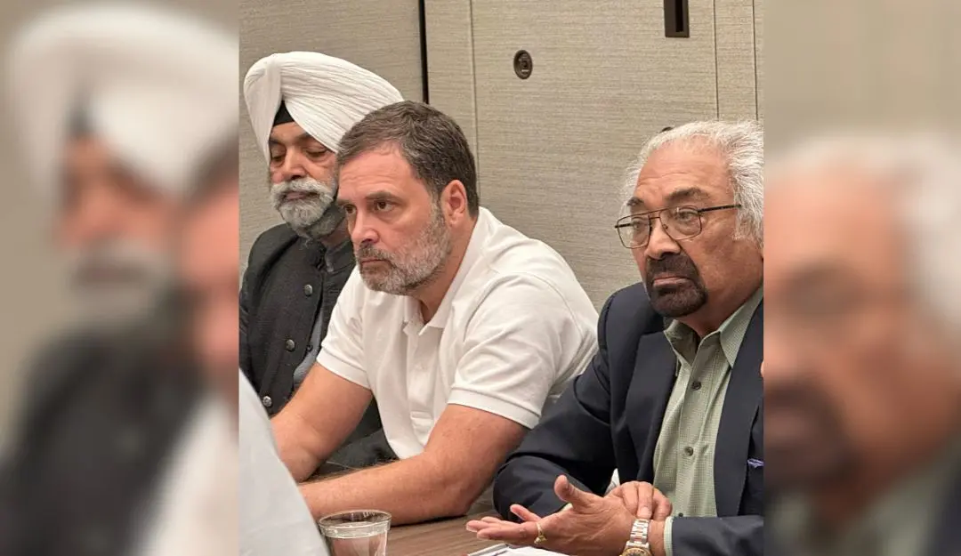 Lok Sabha LoP and Congress MP Rahul Gandhi in a meeting with Congress Overseas Chief Sam Pitroda, in Boston | Photo: ANI