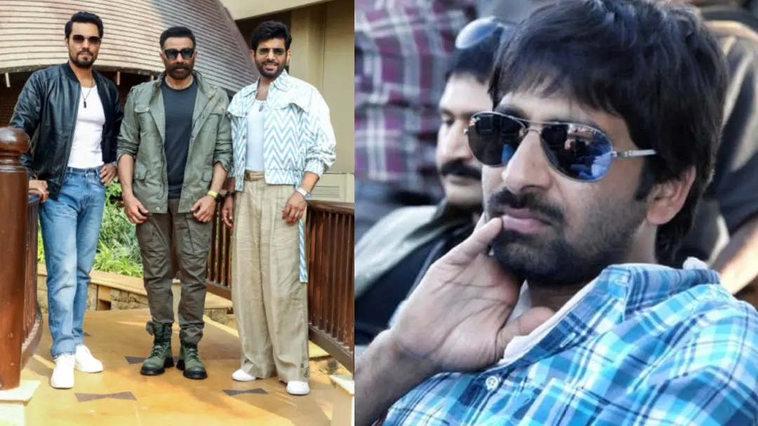 Bollywood actors Sunny Deol, Vineet Kumar Singh and Randeep Hooda pose for a photo during the promotion of the film Jaat, in Mumbai; director Gopichand Malineni. | Photos: Agencies/X