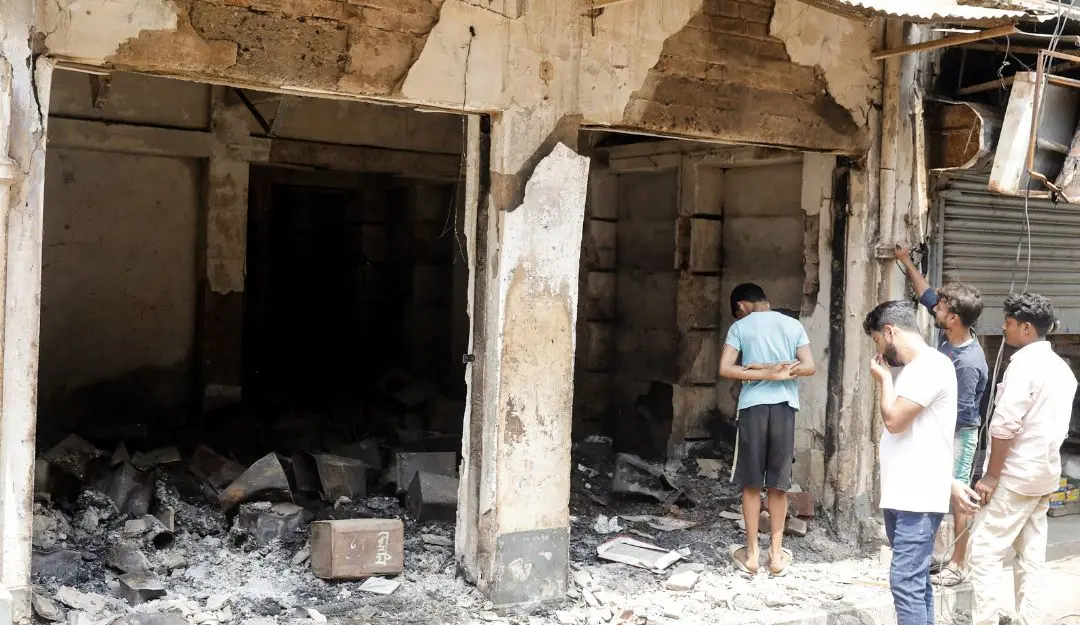 Charred remains of a building West Bengal days after violence broke out during a protest(Photo: PTI)