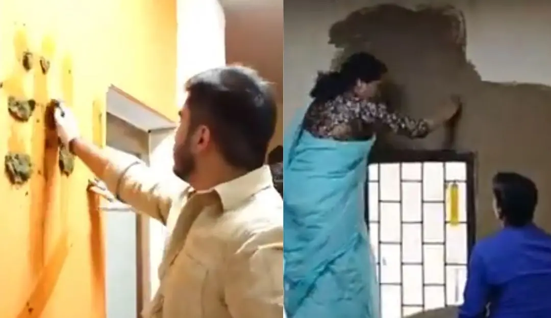 DUSU president and students retaliated by smearing cow dung on principal`s office