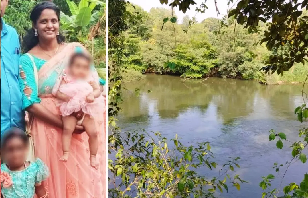 Jismol and two children, Meenachil River