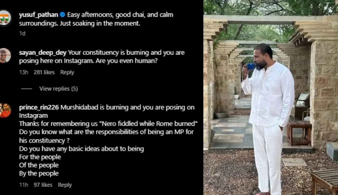 Yusuf Pathan's Instagram post and comments