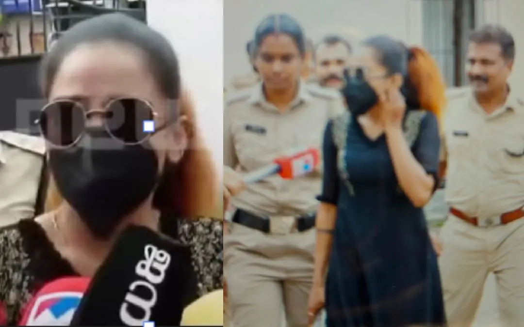 ചോദ്യം ചെയ്യലിനായി മോഡൽ സൗമ്യ ആലപ്പുഴ എക്സൈസ് ഓഫീസിൽ ഹാജരായപ്പോൾ| screengrab/mathrubhumi news