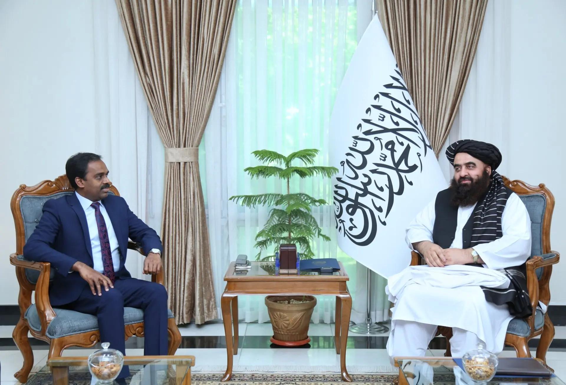 Acting Afghan FM Mawlawi Amir Khan Muttaqi meets Indian diplomat Anand Prakash